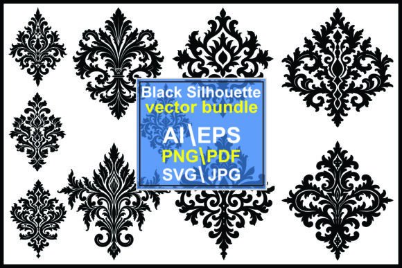 Download Set of Black Ornate Damask Pattern - Ornate Collection